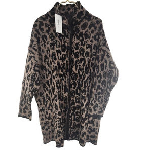 NWT New Skovhuus Mohair Blend Animal Print‎ Leopard Long Line Cardigan Coat XL
